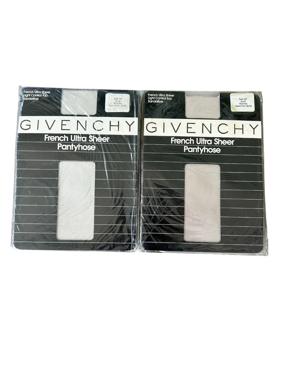 VTG Givenchy French Ultra Sheer Pantyhose Sz B Silver Fox Lot of 2 Control Top